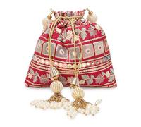 LONGING TO BUY Indian Embroidered Pearl Potli Bag For Women, Sequence Design with Tassel, Wedding Potli Bags, Pink-1