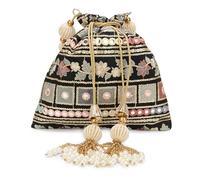 LONGING TO BUY Indian Embroidered Pearl Potli Bag For Women, Sequence Design with Tassel, Wedding Potli Bags, Black-2