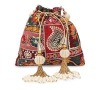 LONGING TO BUY Indian Ethnic Pearls & Sequence Potli Bag for Women, Wedding Potli Bag and For Ethnic Wear, Purple, M