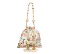 LONGING TO BUY Indian Ethnic Pearls & Sequence Potli Bag for Women, Wedding Potli Bag and For Ethnic Wear, Peacock- Sky Blue, M