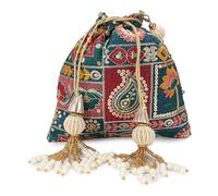 LONGING TO BUY Indian Ethnic Pearls & Sequence Potli Bag for Women, Wedding Potli Bag and For Ethnic Wear, Sea-green, M