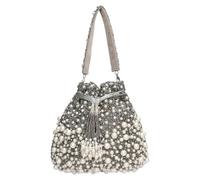 LONGING TO BUY Pearl and Bead Embellished Potli Bag, Drawstring Closure, Evening Handbag (Silver)