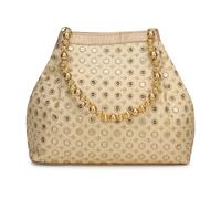 LONGING TO BUY Potli Bags for Women Embroidered Evening Purses with Gold Pearl Handle, Indian Women Potli Bags for Wedding, Golden -Bindi, 18cm x 5cm x 16cm