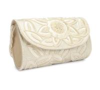 LONGING TO BUY Women's Beaded Floral Box Clutch Purse with Shoulder Strap (Cream, 7 X 4.4 X 2.8 Inches)