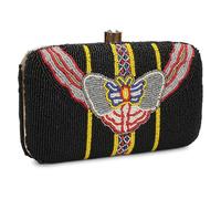 LONGING TO BUY Women's Handcrafted Beaded Box Clutch Purse, Both Side Butterfly Embroidered Evening Bag with Gold Chain Strap (Black, 8.2 X 5.0 X 1.5 Inches)