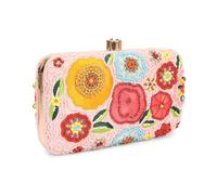 LONGING TO BUY Women's Handcrafted Both Side Embroidered Floral Box Clutch with Chain Strap (Baby Pink)