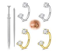 Longita 18g Horseshoe Nose Ring for Women Double Gem Horse Shoe Nose Ring Hoop Surgical Steel Silver Gold Cartilage Helix Tragus Earring Hoops Labret Lip Piercing Jewelry Small Septum Rings 18g 4pcs