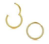 Longita 1pc Nose Piercing Ring Gold 0.8mm 20G - 316L Surgical Steel Clicker 6mm Thin Nose Ring - Seamless Presence Piercing for Nostril Tragus Helix Cartilage Segment Ring