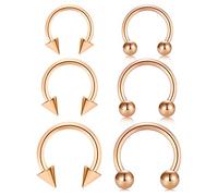 Longita 6PCS 16G Stainless Steel Horseshoe Nose Hoop Rings Eyebrow Lip Ear Rings Tragus Earrings Septum Piercing Ear Helix Cartilage Daith Conch Body Piercing Jewellery Dia 8-12mm-Rose Gold