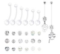 Longita 8Pcs Pregnancy Belly Bars, 14G Flexible Maternity Navel Piercing Jewelry with 18 Balls, Adjustable 12-38mm Length, Photo-Ready Soft Plastic Rings for Expecting Mothers