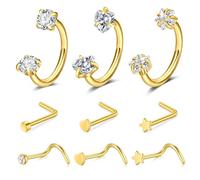Longita 9Pcs Nose Piercing Set 18G Stainless Steel Horseshoe Nose Rings L-Shaped Nose Stud Screws Gold Silver & Rose Gold For Septum Lip Helix Tragus Daith piercing jewellery