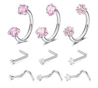 Longita 9Pcs Nose Piercing Set 18G Stainless Steel Horseshoe Nose Rings L-Shaped Nose Stud Screws Gold Silver & Rose Gold For Septum Lip Helix Tragus Daith piercing jewellery