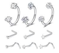 Longita 9Pcs Nose Piercing Set 18G Stainless Steel Horseshoe Nose Rings L-Shaped Nose Stud Screws Gold Silver & Rose Gold For Septum Lip Helix Tragus Daith piercing jewellery
