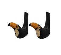 LongJT 2PCS Bird Natural Wooden Carving Hooks 3D Solid Wood 100% Handcarved and Handpainted Creative Wall Mounted Art Décor Hat Coat Towel Hanger Gift Coat and Keychain Hooks (Toucan)