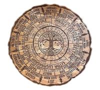 longjunjunfashion Celtic Tree Calendar, 8"" Tree Of Life Wood Sign Wreath for Outdoor Indoor Home Decor, Vintage Handmade Calendar Wheel of the Year Ogham Witchcraft, Yule Altar Witch Decor