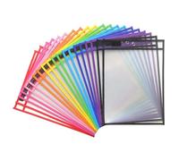 LONGKEY 20 Pack Dry Erase Pockets Sleeves with Rings, 10 x 14 Inch Ticket Holders Clear Plastic Sleeves Sheet Protectors for Teacher Classroom Sleeves, 10 Assorted Colors