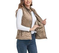 LONGKING 2024 Upgraded, Women's Outwear Vest With One Inner Pocket - Stand Collar Lightweight Zip Quilted Vest for Women…, Khaki, S