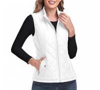 LONGKING 2024 Upgraded, Women's Outwear Vest With One Inner Pocket - Stand Collar Lightweight Zip Quilted Vest for Women…, Pure White, L