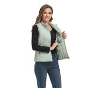 LONGKING 2025 Upgraded, Women's Outwear Vest With One Inner Pocket - Stand Collar Lightweight Zip Quilted Vest for Women, Light Green, L