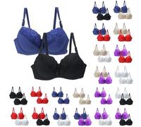 Longline Bra 2PC Women's Bras Plus Size Push Up Underwire Wireless Seamless Multipack Bralette Sexy Padded Lace Bras Soft Full Coverage High Impact Support Bra Adjustable Straps Blue and Black 34 E