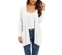 Longline Cardigan with Pockets Outdoor Office Lightweight Cover up Sweater Knitwear Dressy Casual Solid Color Elegant Soft Sweaters for Spring Summer Autumn Lightweight Cardigans for Women UK White