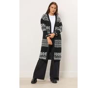 Yours Curve Longline Fairisle Cable Knit Cardigan - Women's - Plus Size Curve Black