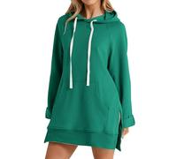 Longline Hoodies for Women UK Loose Ladies Solid Basic Jumper Dress Plus Size Long Sleeve Casual Drawstring Split Hem Hooded Baggy Tunic Sweatshirts Pullover Sweater Long Tops Green