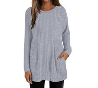 Longline Jumpers for Women UK Plus Size Long Sleeves Womens Chunky Knit Jumpers Lightweight Loose Crew Neck Tops Winter Warm Pullover Sweaters Solid Color Casual Tunic Tops with Pockets
