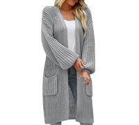 Longline Knee Length Cardigan with Pockets V Neck Long Cardigans for Women UK Casual Knitted Chunky Ladies Cardigans Size 14