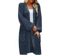 Longline Knee Length Cardigan with Pockets V Neck Long Cardigans for Women UK Casual Knitted Chunky Ladies Cardigans Size 14