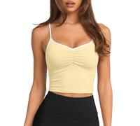 Longline Padded Sports Bra Workout Top for Women, Adjustable Straps Backless Crop Top Push Up Yoga Running Tank Top, Ylw001, S