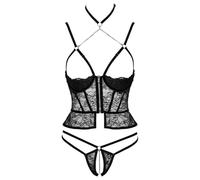 Abierta Fina - Open Thong & Corset (Black) - L