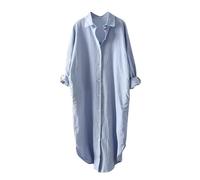 Longline Shirts for Women Cotton Linen Button Down Blouse Tops Ladies Casual Long Shacket Plain Elegant Oversized Shirt Loose Fit Lightweight Shirt Jackets