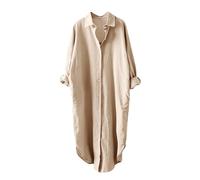Longline Shirts for Women Cotton Linen Button Down Blouse Tops Ladies Casual Long Shacket Plain Elegant Oversized Shirt Loose Fit Lightweight Shirt Jackets