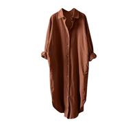 Longline Shirts for Women Cotton Linen Button Down Blouse Tops Ladies Casual Long Shacket Plain Elegant Oversized Shirt Loose Fit Lightweight Shirt Jackets