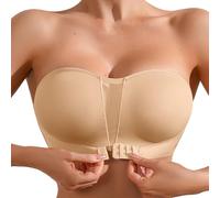 Longline Strapless Bra for, Slip Support Corset for Large Bust Convertible Bustier Bandeau for Big Breasts Low Sports Bra (Beige, XL)