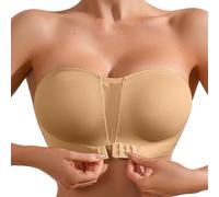 Longline Strapless Bra for, Slip Support Corset for Large Bust Convertible Bustier Bandeau for Big Breasts Low Sports Bra (Khaki, XL)
