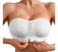 Longline Strapless Bra for, Slip Support Corset for Large Bust Convertible Bustier Bandeau for Big Breasts Low Sports Bra (White, M)