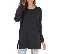 Longline T Shirt Women Women's Fall Long Sleeve Side Split Loose Blouses Casual Pullover Tops Dark Tee Women Tunic Tops Plus Size Long Sleeve Womens Black Sweatshirt New Years eve for