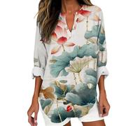 Longline T Shirts for Women UK Plus Size Long Sleeve Longshirts Floral Print Tunic Tops Elegant Summer Breathable Oversized Purple Floral T Shirts Baggy Henley Flowy Alzheimers Blouse (Green, XXXXXL)