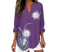 Longline T Shirts for Women UK Plus Size Long Sleeve Longshirts Floral Print Tunic Tops Elegant Summer Breathable Oversized Purple Floral T Shirts Baggy Henley Flowy Alzheimers Blouse (Purple, XXXXXL)