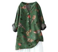 Longline Tunic Tops Women Boho Floral Print Long Sleeve Tee Shirts V Neck Longshirts Plus Size Longblouse Lapel Neck Long Tops to Wear with Leggings (Green, XXXL)