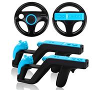LongLongJin 2 Racing Steering Wheels And 2 Zapper Light Guns, Compatible With Nintendo Wii/Wii U Remote Game(Black)