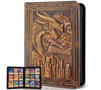 LongLongJin Premium Trading Card Binder - 9 Pocket Card Folder for Lorcana,Pokmon,Dragon Shield,MTG,TCG,Sports Cards,Unique Embossed Dragon Design,360 Side Loading Pockets for Safe Storage（Red Copper)