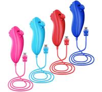 LongLongJin Wii Controllers 4 Packs Nunchucks Wii Remote joystick Compatible Wii Console & Wii U,Replacement for Wii Nunchuck Controller,Compatible with Nintendo Wii Games Gamepads (Pink+Sky Blue+Red+