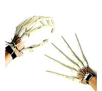 LONGLU Halloween Wearable Articulated Finger Extensions Skull Bone Fingers Prop Claw Gloves, A Pair of Devil Claws Cosplay Gloves Fit for All Finger Flexibly Spider Hand Claws (White, 1 Pair)