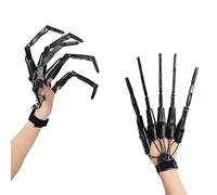 LONGLU Halloween Wearable Articulated Finger Extensions Skull Bone Fingers Prop Claw Gloves, A Pair of Devil Claws Cosplay Gloves Fit for All Finger Flexibly Spider Hand Claws (Black, 1 Pair)