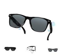 LONGLU Smart Glasses - Real-Time AI Translation via App, Bluetooth 5.4 Calls/Music, Lightweight Touch Control, Blue Light & UV Protection ( Black frame - Grey lens )