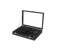 LongMen Jewellery Organizer Box, Black Velvet Necklace Bracelet Ring Earring Jewelry Display Tray Case with Transparent Glass Lid for Home Drawer or Shop Selling (Black, Sunglass)