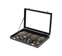 LongMen Jewellery Organizer Box, Black Velvet Necklace Bracelet Ring Earring Jewelry Display Tray Case with Transparent Glass Lid for Home Drawer or Shop Selling (Black, Necklace)